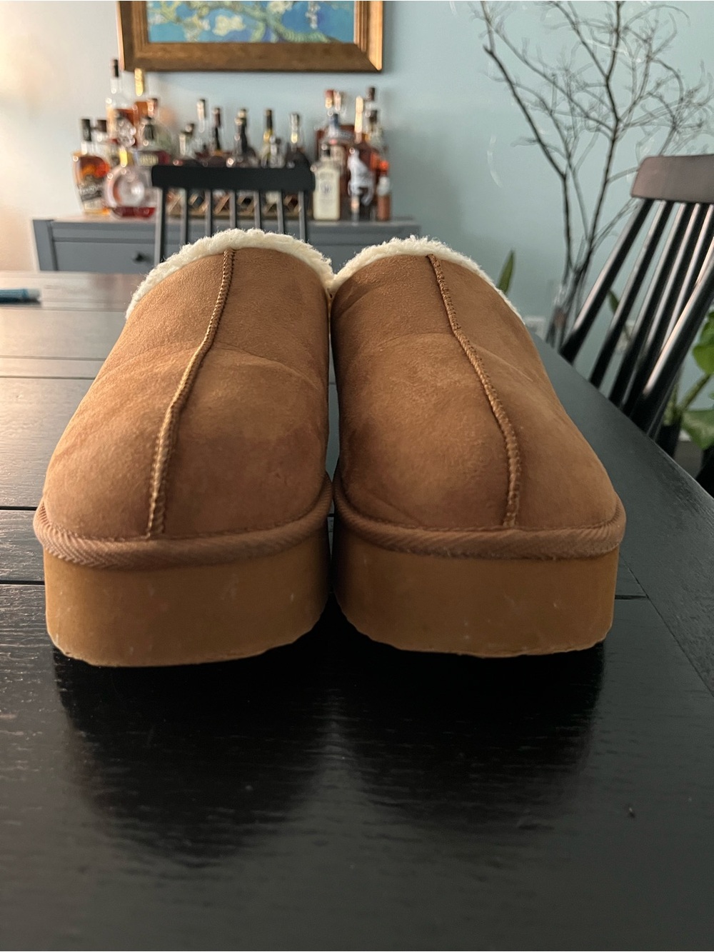 Chestnut Brown Shearling-Lined Slip-On Clogs